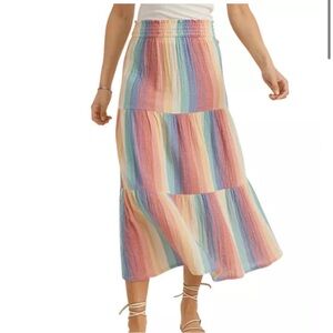 Marine layer Corinne maxi skirt light gauze cotton rainbow stripe size m